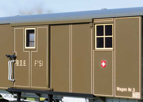 3-Axle Baggage Car - Ready to Run -- Brunig Steam Railway BDB #F 51 (Era VI, green, yellow, gray)-2