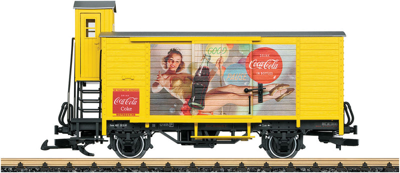 2-Axle Wood Reefer with Brakeman's Cab - Ready to Run -- Coca-Cola (yellow, red, color graphics)