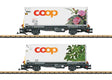 Container Flatcar w/Reefer Container 2-Pack - Ready to Run -- RhB Rhaetian Railway w/Coop(R) Container (gray car, white container)