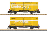 2-Axle Container Flatcar w/Container 2-Pack - Ready to Run -- Rhaetian Railways RhB (Era V, gray Flatcars; Post Containers, yellow)-1