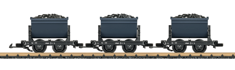 3 Dump Car Set - Ready to Run -- German STate Railroad DR (Era III; black, gray)