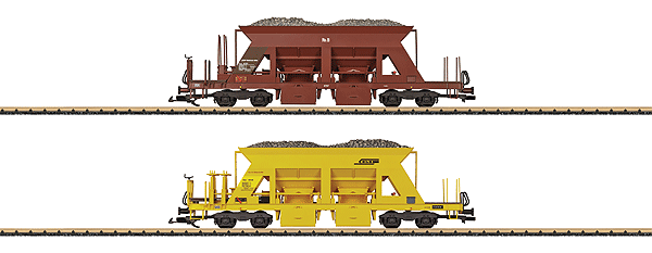 Type Xac & Fac Ballast Hopper 2-Car Set - Ready to Run -- Rhaetian Railway RhB (Era V; Xac: yellow; Fac: Boxcar Red)