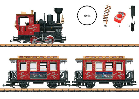 Train Starter Set - Standard DC -- Christmas Express (Locomotive, 2 Coaches; Nativity Scenes; red, black)-2
