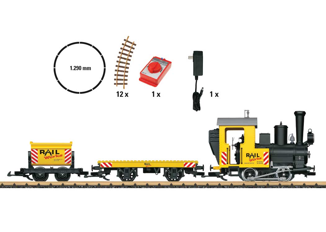 Construction Site Starter Set - Standard DC -- 0-4-0T, 2 Cars, Track Oval, Speed Controller 120V, Stickers for Loco and Car-2