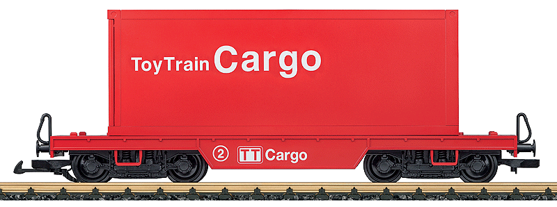 Container Flatcar w/Container Load - Ready to Run -- Toy Train Cargo #2 (red)