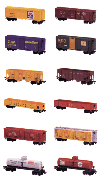 Standard Freight Car Assortment -- 2 Road Names Each of 5 Styles, 1 Road Name Each of 2 Styles