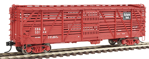 Proto 2000 Mather Stock Car - Double Deck - Assembled -- Chicago, Burlington & Quincy #50144 (Chinese Red w/white lettering)