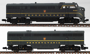 Diesel F-M "C-Liner" AB Set Powered -- Pennsylvania #9493A & #9493B (Brunswick Green, single yellow stripe)