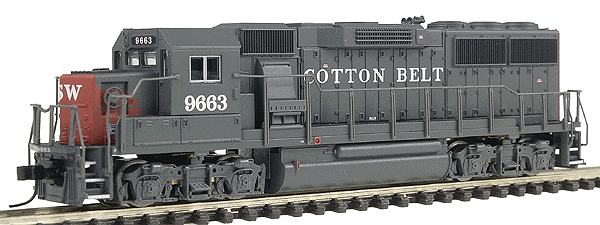 EMD GP60 - Standard DC - PROTO N(TM) -- St. Louis South Western "Cotton Belt" #9663 (red, gray "Bloody Nose")