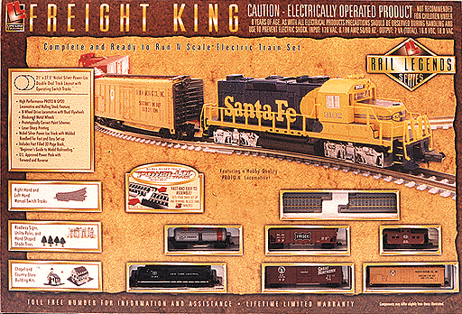 Rail Legends Series Diesel Freight -- Freight King ATSF Power-Loc(tm) 21x27.5" Double Oval GP20 w/4 Cars & Caboos