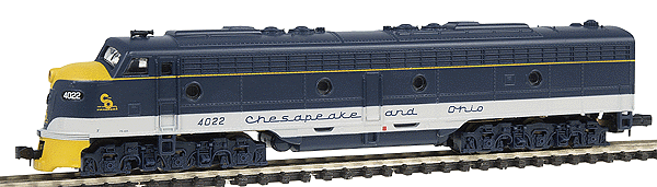 EMD E8/9A - Standard DC - PROTO N(TM) -- Chesapeake & Ohio #4022 - No Mars Light (blue, gray, yellow)