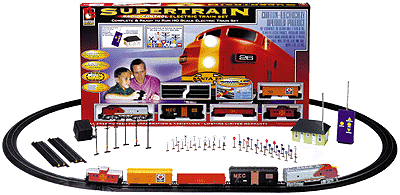 Diesel Freight -- Supertrain Radio Remote Control ATSF Power-Loc 47x38" F7 w/3 Cars & Caboose