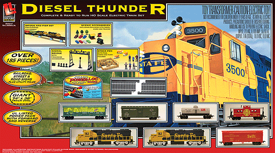 Diesel Freight - Diesel Thunder -- Santa Fe GP38-2, 4 Cars, Caboose, 38x74" Power-Loc Oval, SceneMaster Couple