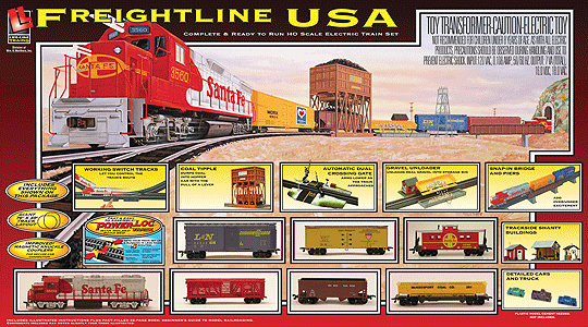 Diesel Freight - Freightline USA -- Santa GP38-2, 5 Cars, Caboose, 49x76" Power-Loc Oval, SceneMaster Couplers