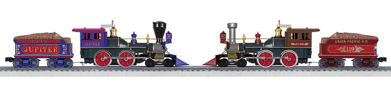 Promontory Summit 150th Anniversary 4-4-0 Loco Set - 3-Rail - Legacy -- Union Pacific 119 and Central Pacific Jupiter, Golden Remote Control