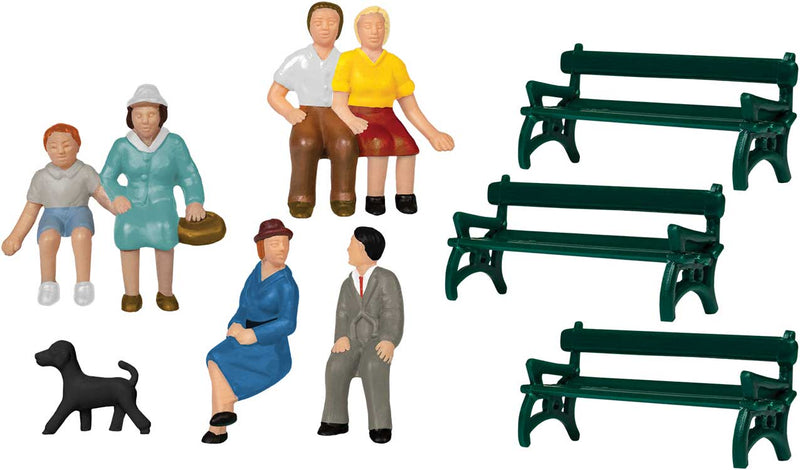 Sitting Figures -- With Benches and Dog