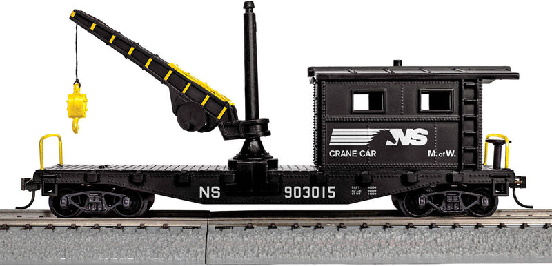 Work Caboose with Crane - Ready to Run -- Norfolk Southern 903015 (black, white, Horse Head Logo)