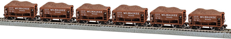 Ore Car 6-Pack - Ready to Run -- Milwaukee Road Set B (Boxcar Red, Large Lettering)-1