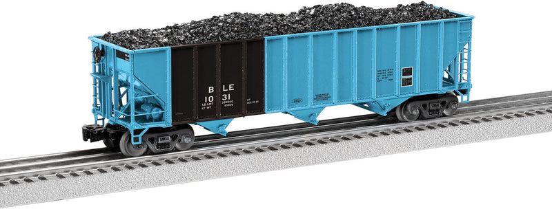 100-Ton 3-Bay Hopper with Load 2-Pack - 3-Rail - Ready to Run -- Bessemer & Lake Erie 1031, 1064 (Ex-RI, blue, black)-1