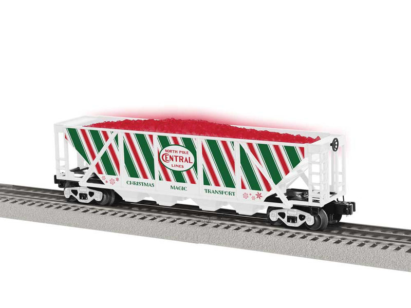 Illuminated Hopper - 3-Rail - Ready-to-Run -- North Pole Central Lines (white, green, red; "Christmas Magic Transport")