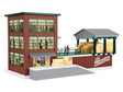 Transfer Station w/Operating Dock Workers & Lights -- Assembled - 20 x 9 x 9-1/2"  50.8 x 22.9 x 24.1cm