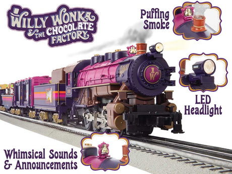 Willy Wonka & The Chocolate Factory Set - 3-Rail - LionChief Bluetooth 5.0 -- 0-8-0 w/Sound, 3 Cars, FasTrack Oval, Remote Controller-2
