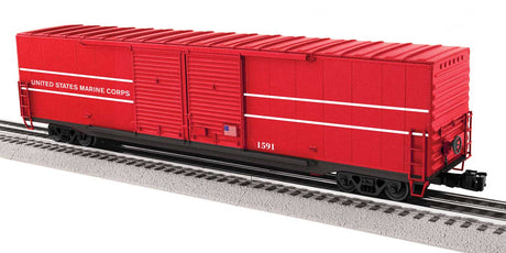 60' Double-Door Boxcar - 3-Rail - Ready to Run -- United States Marine Corps #1591 (red, black, white)