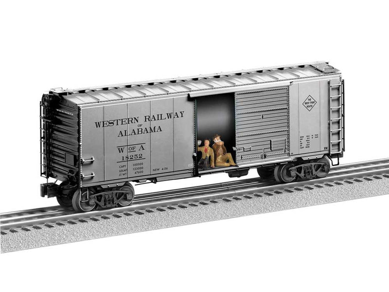 Steel Boxcar with Hobos - 3-Rail - Ready to Run -- Western Railway of Alabama #18252 (silver, black)