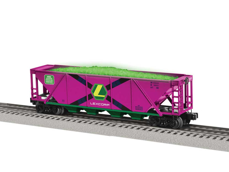 4-Bay Hopper with Load - 3-Rail - Ready to Run -- DC LexCorp Kryptonite (purple, green, black)