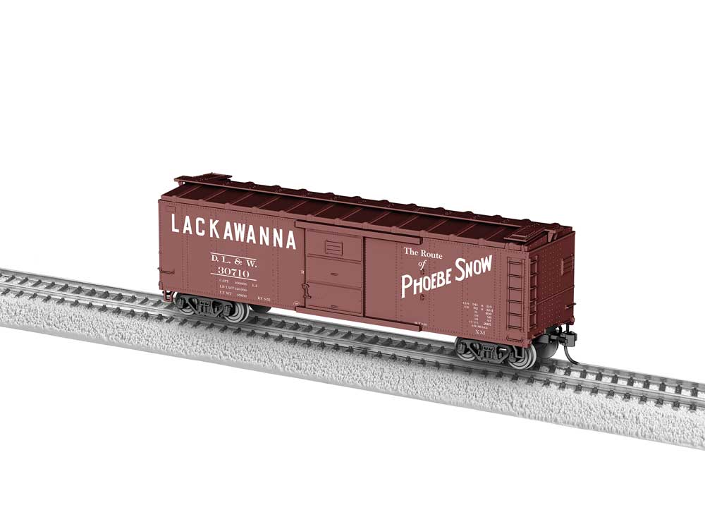 40' Steel Boxcar - Ready to Run -- Delaware, Lackawanna & Western #30710 (Boxcar Red, Phoebe Snow Slogan)