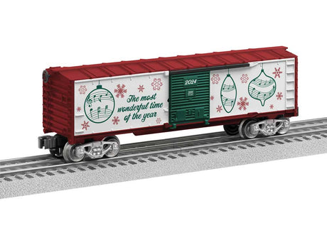 Steel Boxcar with Christmas Music - 3-Rail - Ready to Run -- Christmas 2024 (white, red, green)