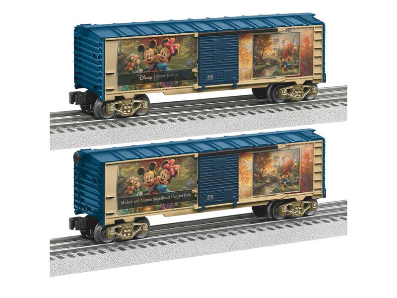 Steel Boxcar - 3-Rail - Ready to Run -- Thomas Kinkade and Disney Mickey & Minnie Sweetheats in Central Park