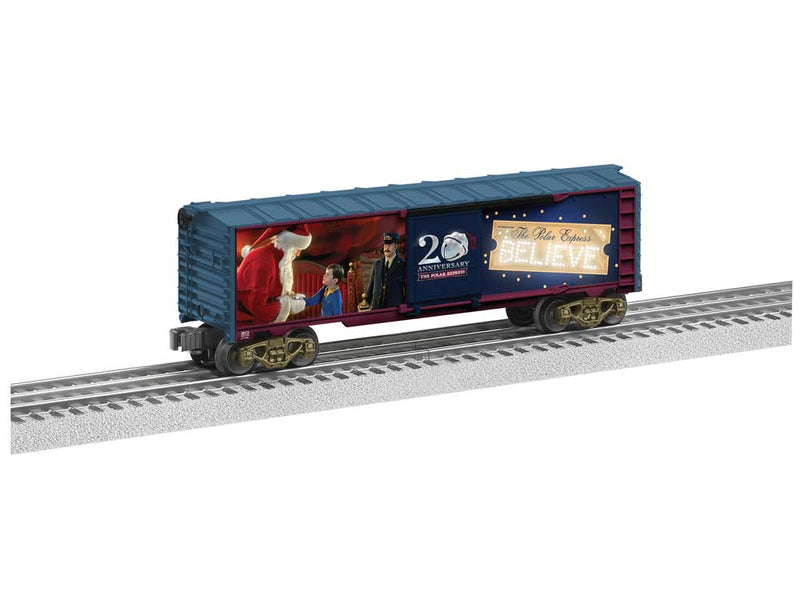 Steel Boxcar with Sound and Lights - 3-Rail - Ready to Run -- The Polar Express(TM) (20th Anniversary, blue, red)