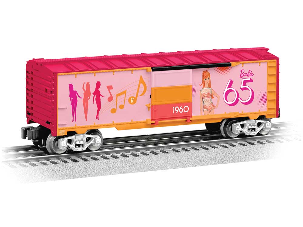 Steel Boxcar - 3-Rail - Ready to Run -- Barbie 1960 (65th Anniversary, pink, red)-2