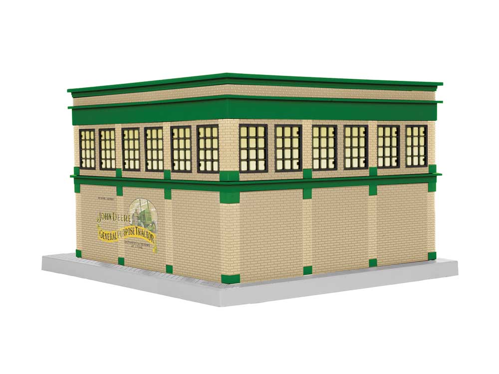 John Deere Showroom with 2 Tractors & Interior Lights -- Assembled - 9-3/8 x 9-3/8 x 6-3/8"  23.8 x 23.8 x 16.2cm-2