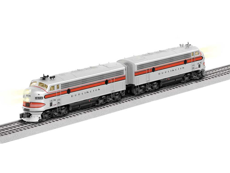 EMD F7 A-A Set - 3-Rail w/Legacy Sound, Control & Smoke -- Chicago, Burlington & Quincy #167A, 167C (silver, red, black)
