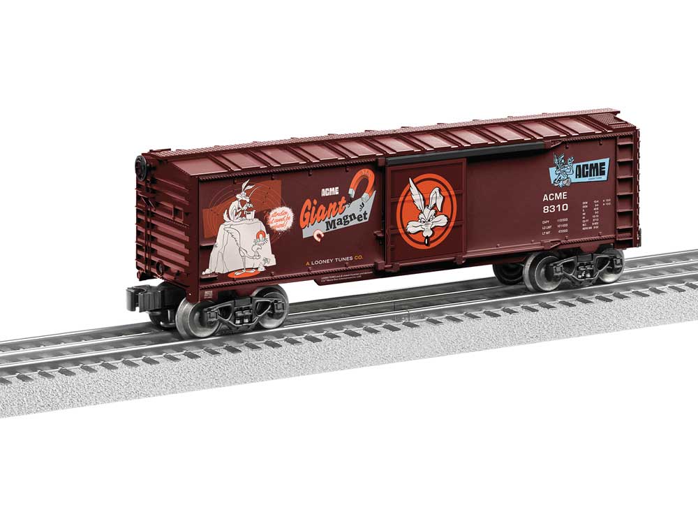 Steel Boxcar - 3-Rail - Ready to Run -- Looney Tunes ACME #2 (Boxcar Red, orange)