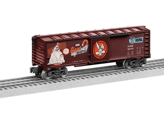 Steel Boxcar - 3-Rail - Ready to Run -- Looney Tunes ACME #2 (Boxcar Red, orange)