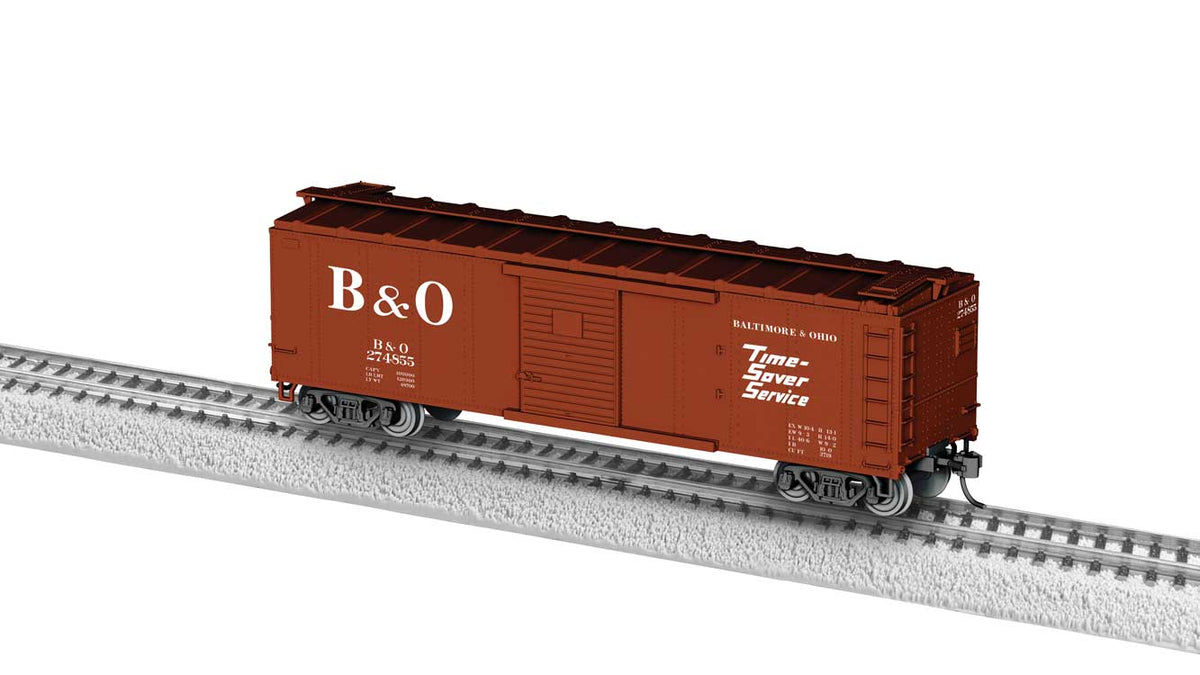 40' Steel Boxcar - Ready to Run -- Baltimore & Ohio #274855 (Boxcar Red, white, Time-Saver Logo)