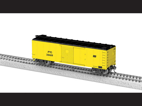 40' Steel Flat-End Boxcar - Ready to Run -- Penn Central #38489 (MOW yellow, black, Small Logo)