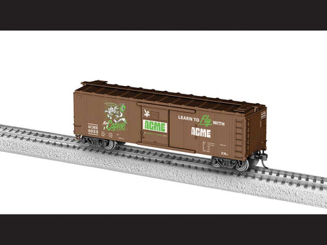 40' Steel Flat-End Boxcar - Ready to Run -- ACME #4032 (Road Runner & Coyote, Mini Copter, Boxcar Red, green, white)