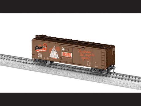 40' Steel Flat-End Boxcar - Ready to Run -- ACME #4045 (Road Runner & Coyote, Giant Magnet, Boxcar Red, white, orange)