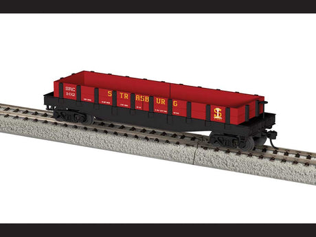 40' Flatcar w/Wood Sides (Gondola) - Ready to Run -- Strasburg #102 (black, red, yellow)