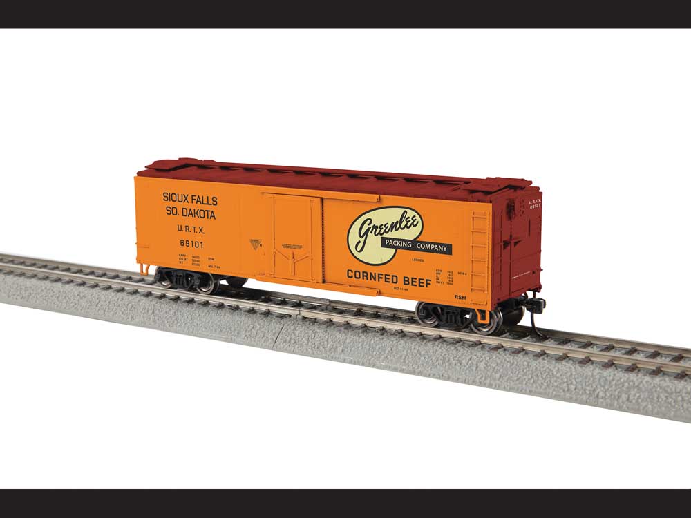 40' Steel Reefer - Ready to Run -- Greenlee URTX #69101 (orange, Boxcar Red, cream, black)