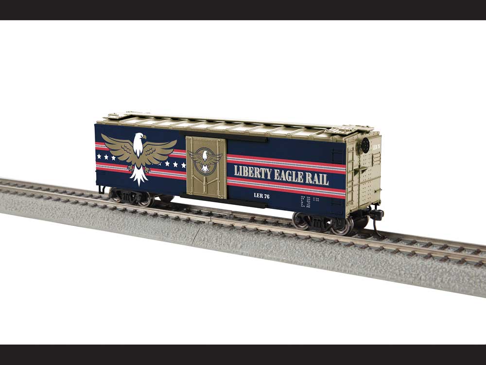40' Steel Reefer - Ready to Run -- USA Liberty Eagle Rail #76 (blue, gold, red, white)