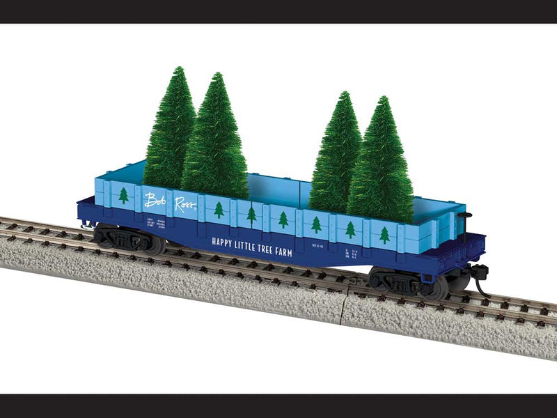 40' Flatcar w/Wood Sides (Gondola) w/Trees - Ready to Run -- Bob Ross Happy Little Tree Farm (blue, green)