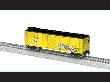 40' Steel Flat-End Boxcar - Ready to Run -- Penn Central #38423 (MOW yellow, black, graffiti)-2