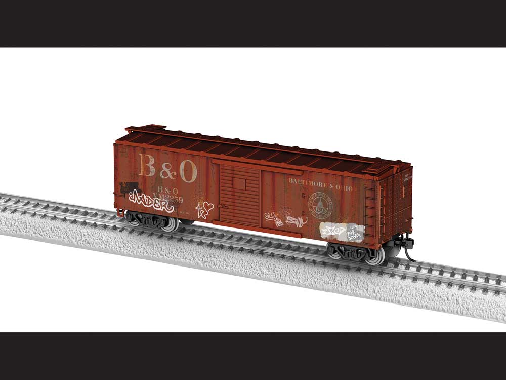 40' Steel Flat-End Boxcar - Ready to Run -- Baltimore & Ohio #X2495 (Boxcar Red, white, Large B&O and 13 State Logo, gra-1
