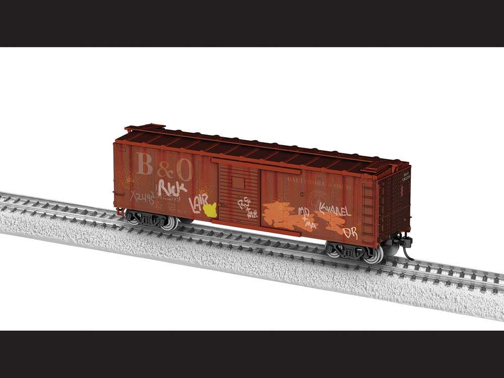 40' Steel Flat-End Boxcar - Ready to Run -- Baltimore & Ohio #X2495 (Boxcar Red, white, Large B&O and 13 State Logo, gra-2