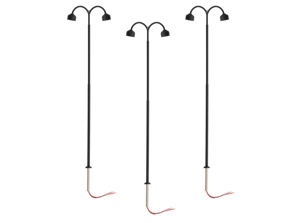 Double-Arm Warm White LED Street Light/Lamp 3-Pack -- Black Mast 4" 10.2cm Tall